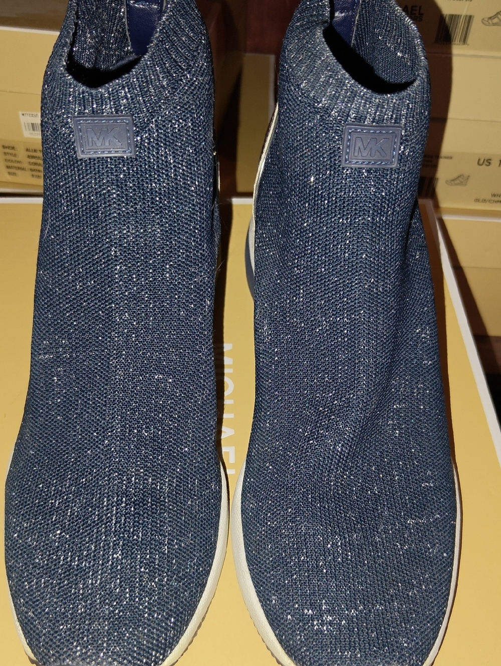 Michael Kors Women's Navy Sparkle Knit Slip-On Sock Sneakers